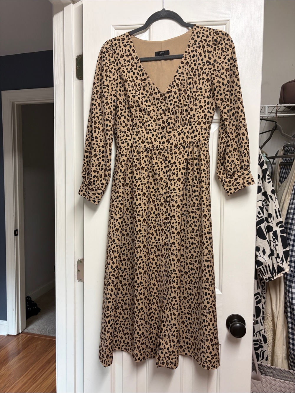 J Crew Leopard Print Midi Dress - Tan/Black